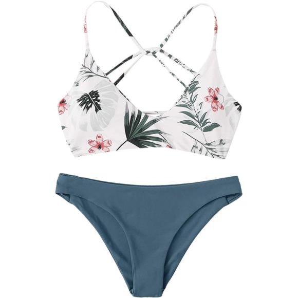 Women's Sexy Bathing Suit Floral Print Cross Back Bikini Set Swimsuits - Picture 6 of 6